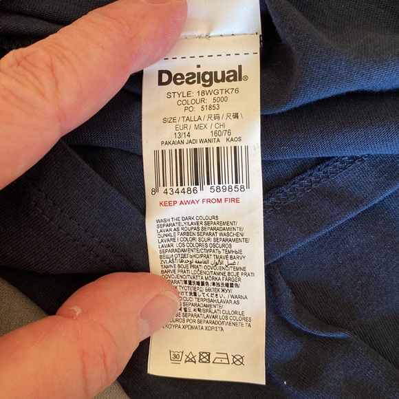 Desigual Long Sleeve Blue/Pink Tee Shirt w/Sequin Embellishment - Size 13/14 - Picture 8 of 9